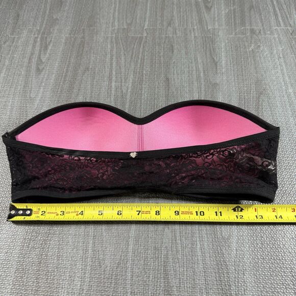 PINK Victoria's Secret Large Black Strapless Lace Bandeau Bra Padded Molded Cup - Picture 2 of 4